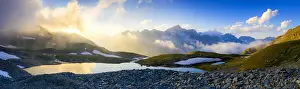 Schwarzsee Prints: Sunrise over Mittleres Schwarziseeli lake and Galenstock mountain peak in background