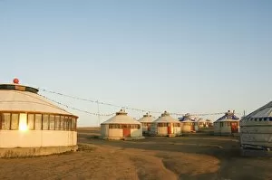 Images Dated 23rd January 2000: Sunrise on nomad yurt tents, Xilamuren grasslands, Inner Mongolia province, China, Asia