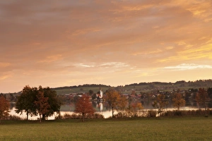 Upper Bavaria Prints: Sunrise at Riegsee Lake with Riegsee Village