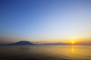Kyushu Prints: Sunrise over Sakurajima volcano, Kagoshima, Kyushu, Japan, Asia