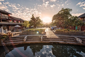Lijiang Prints: Sunrise at the Square Market in Dayan, Lijiang, Yunnan, China, Asia