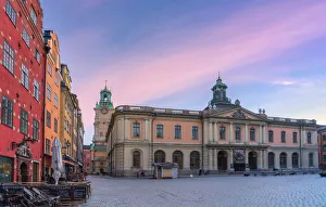 Stockholm Prints: Sunrise over the Stock Exchange Building, todays Nobel Museum, Stortorget Square