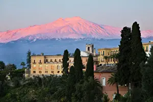 Vacations Prints: Sunrise over Taormina and Mount Etna with Hotel San Domenico Palace, Taormina