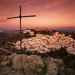 Cloud Scape Prints: Sunrise over typical white Andalucian village, Casares, Andalucia, Spain, Europe