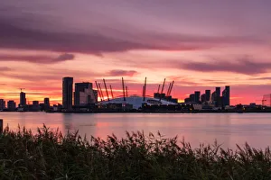 Meadow Prints: Sunrise view of the O2 Arena, Greenwich, London, England, United Kingdom, Europe