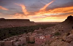 Tinerhir Prints: Sunrise over a village near the town of Tinerhir on the road to the Todra Gorge