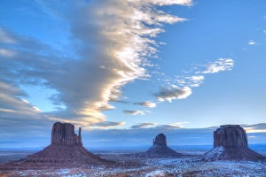 Geological Feature Prints: Sunrise, West Mitten Butte on left, East Mitten Butte in centre and Merrick Butte on right