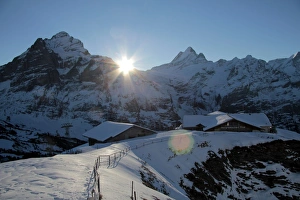 Grindelwald Prints: Sunrise on the Wetterhorn, seen from First, Grindelwald, Bernese Oberland