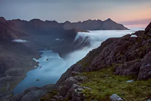 Elgol Prints: Sunrise at a wild camp on the hills above Loch Coruisk on Skye with a cloud inversion