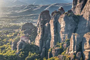 Monasteries Prints: Sunset on Agios Nikolaos Monastery in Meteora, UNESCO World Heritage Site, Thessaly