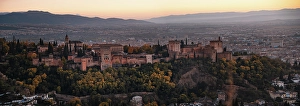 Granada Prints: Sunset over the Alhambra and Albaicin, UNESCO, Granada, Andalucia, Spain