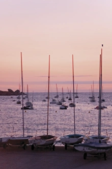 Sunset over boats, Tregastel, Cote de Granit Rose, Cotes d Armor, Brittany