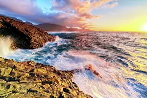 Relax Prints: Sunset over the breaking waves washing Cofete Beach