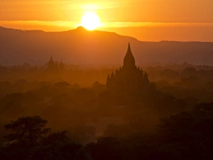 Bagan Prints: Sunset over the Buddhist temples of Bagan (Pagan), Myanmar (Burma), Asia