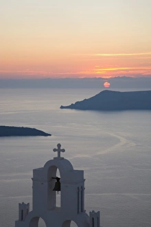 Aegean Prints: Sunset over the caldera, typical church in fore