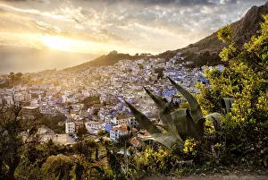 Chefchaouen Prints: Sunset over Chefchaouen, the blue city of Morocco, North Africa, Africa