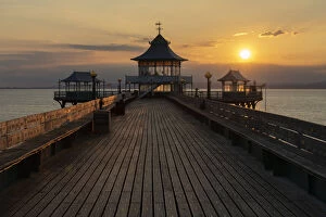 Pier Gallery: Sunset over Clevedon Pier and its pagoda, Clevedon, Somerset, England, United Kingdom
