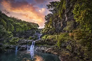 Sunset clouds float by over the Pools of Ohe o (Seven Sacred Pools)