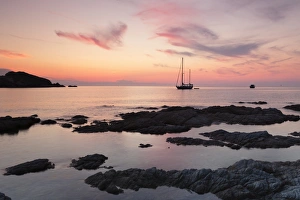 Sunset at the coast near Centuri Port, Corsica, France, Mediterranean, Europe