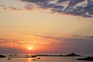 Guernsey Prints: Sunset at Cobo Bay, Guernsey, Channel Islands, United Kingdom, Europe