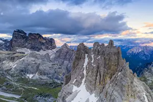 South Tyrol Prints: Sunset over Croda dei Toni, Cima dell Agnello and Campanili del Marden, aerial view