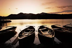 Keswick Prints: Sunset at Derwent Water, Keswick, Lake District, Cumbria, England, United Kingdom, Europe
