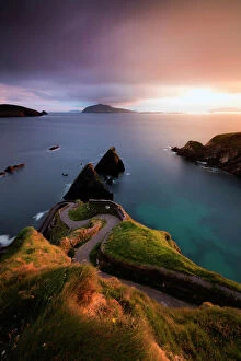 Irish Gallery: Sunset on Dunquin pier (Dun Chaoin), Dingle Peninsula, County Kerry, Munster province