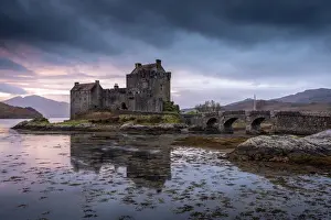 Loch Prints: Sunset behind Eilean Donan Castle on Loch Duich in the Scottish Highlands, Scotland