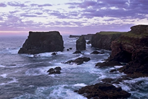 Sunset at Eshaness basalt cliffs