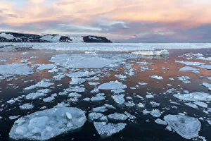 Polar Climate Prints: Sunset on first year sea ice near Cogburn Island, Weddell Sea, Antarctica, Polar Regions
