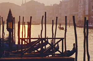 Gondolier Prints: Sunset, The Grand Canal near the Rialto Bridge