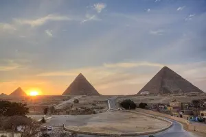 Sunset, Great Pyramids of Giza, UNESCO World Heritage Site, Giza, Egypt, North Africa