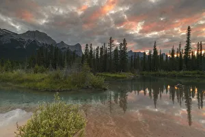 Canmore Prints: Sunset over Ha Ling Peak and Mount Rundle at Policemans Creek, Canmore, Alberta