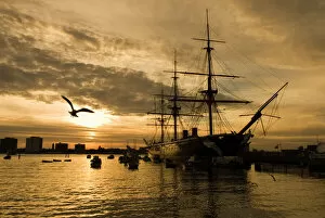 Ship Collection: Sunset over the Hard and HMS Warrior, Portsmouth, Hampshire, England, United Kingdom, Europe