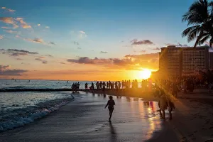Child Prints: Sunset over the high rise buildings on Waikiki Beach