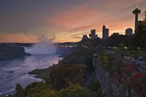 Sunset at the Horseshoe Falls waterfall on the Niagara River, Niagara Falls