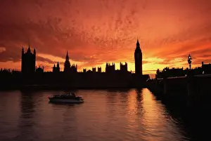 Westminster Prints: Sunset over the Houses of Parliament, UNESCO World Heritage Site, Westminster