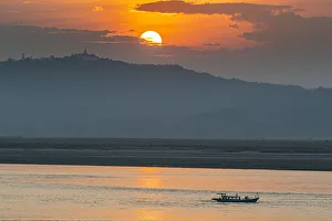 Bagan Prints: Sunset over the Irrawaddy River, Bagan (Pagan), Myanmar (Burma), Asia