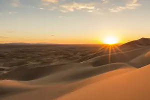 Sunset on Khongor sand dunes in Gobi Gurvan Saikhan National Park, Sevrei district