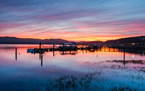 Pink Sky Prints: Sunset over Knysna Lagoon, Garden Route, Western Cape, South Africa, Africa