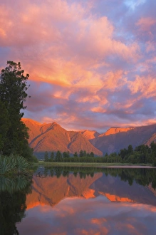 Sunset, Lake Matheson and Southern Alps