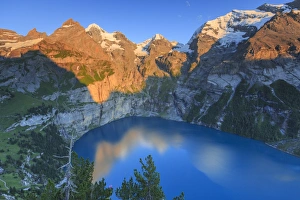 Kandersteg Prints: Sunset on Lake Oeschinensee, Bernese Oberland, Kandersteg, Canton of Bern, Switzerland