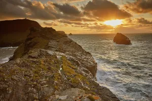 Vista Prints: Sunset light over Meacher and cliffs in Boscastle harbour on the Atlantic coast in Cornwall