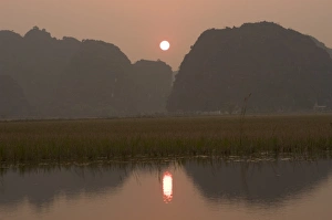 Ninh Binh Prints: Sunset, limestone mountain scenery