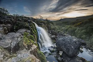 Sunset at the Loup o Fintry waterfall near the village of Fintry, Stirlingshire, Scotland