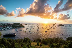 Luxury Prints: Sunset over the luxury yachts, in the harbour of Gustavia, St. Barth (Saint Barthelemy)