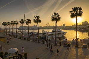 Costa Del Sol Prints: Sunset over Malaga Marina, Malaga, Costa del Sol, Andalusia, Spain, Europe