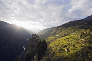 Sunset over Mangdee Chue river gorge, Bhutan, Himalayas, Asia