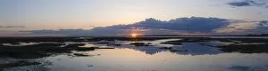 Sunset over marshes of Chichester Harbour on a very still evening, West Sussex, England, United Kingdom, Europe