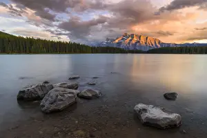 Sunset over Mount Rundle at Two Jack Lake, Banff National Park, UNESCO World Heritage